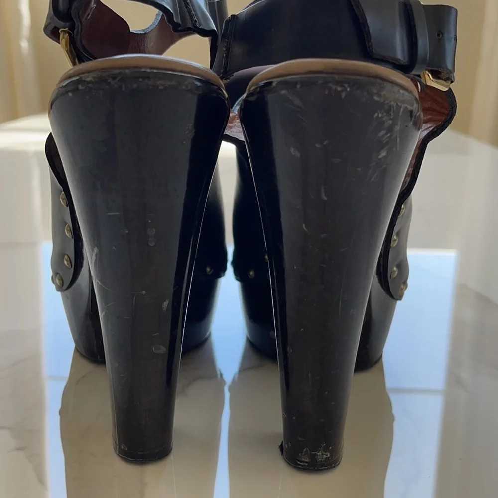 Givenchy Black Leather Platform Clog Sandals